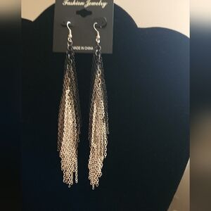 Elegant Gold and Black Chain Tassel Earrings